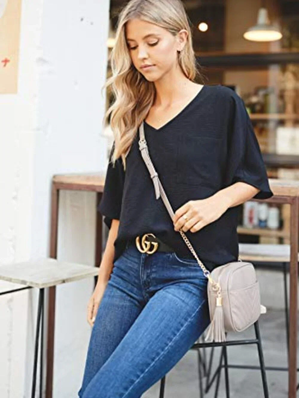 Quilted Crossbody Camera Bag with Chain Strap and Tassel